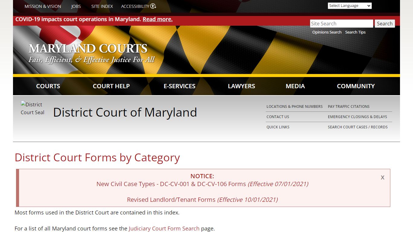 District Court Forms by Category | Maryland Courts